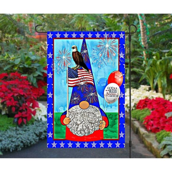 GOD BLESS AMERICA Gnome Eagle Double Sided Patriotic Garden Flag 4th of July NEW - Picture 3 of 8